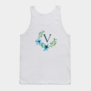 Floral Monogram V Pretty Blue Flowers Tank Top